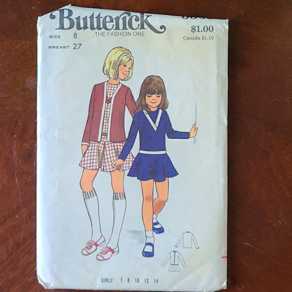 3/$15 Vintage 70s Butterick Dress Jacket Sewing Pattern 3368 girls sz 8  